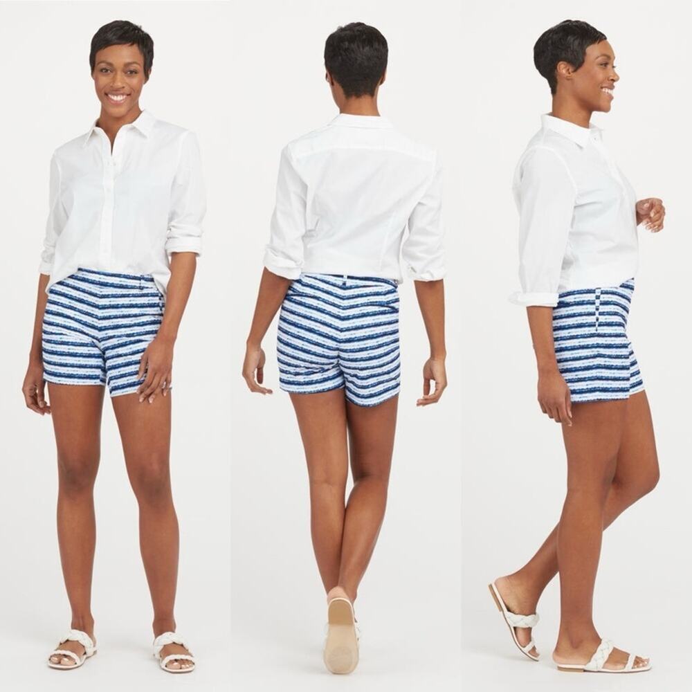 Spanx Sunshine Shorts, 6" Blue Painted Stripe XLarge NWT